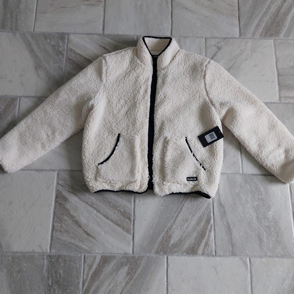 Hurley Ivory Cabin cozy Zip-Up Sherpa Jacket Large NWT